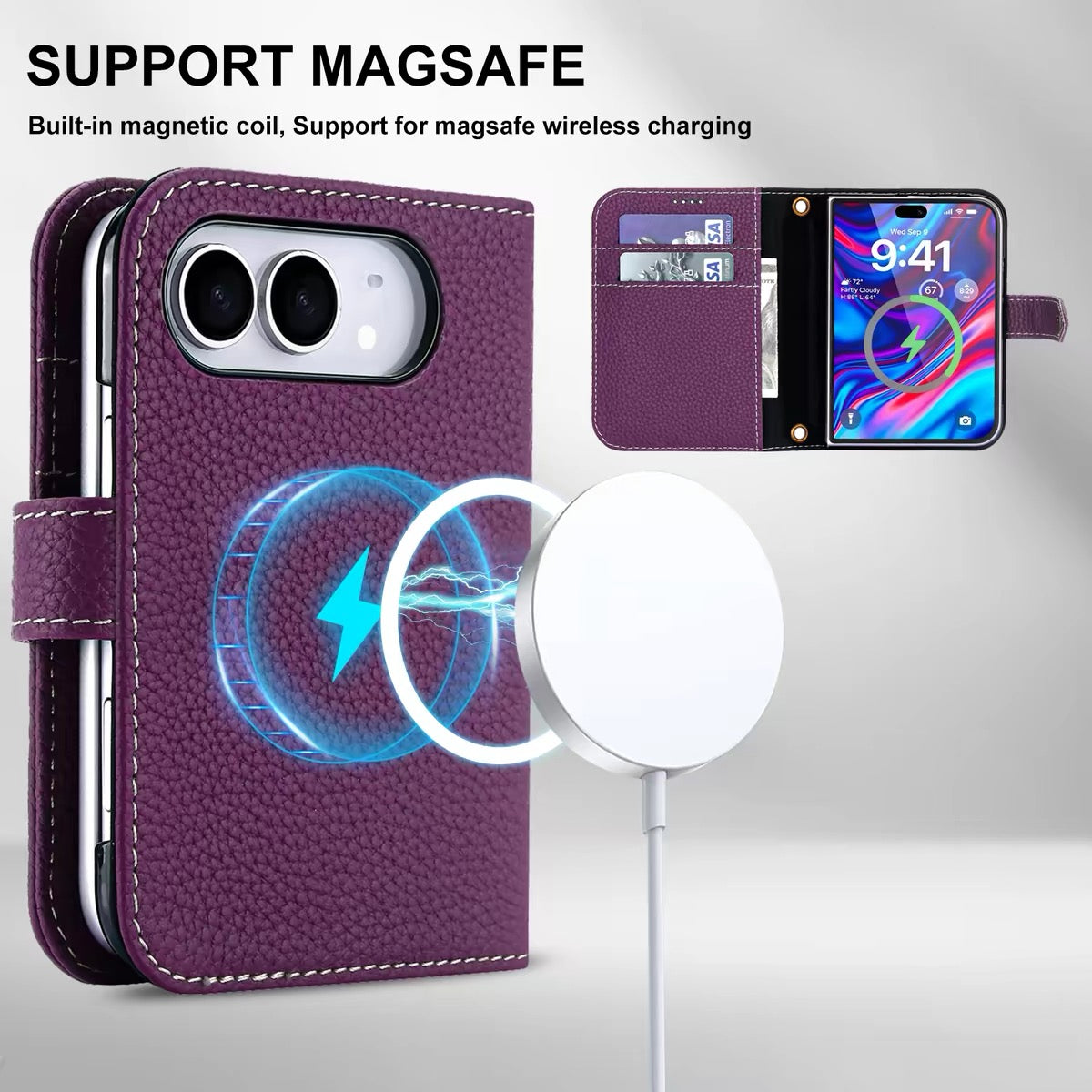 iPhone Duo Leather Magnetic Card-Holder Wallet & Wireless-Charging Protective Case