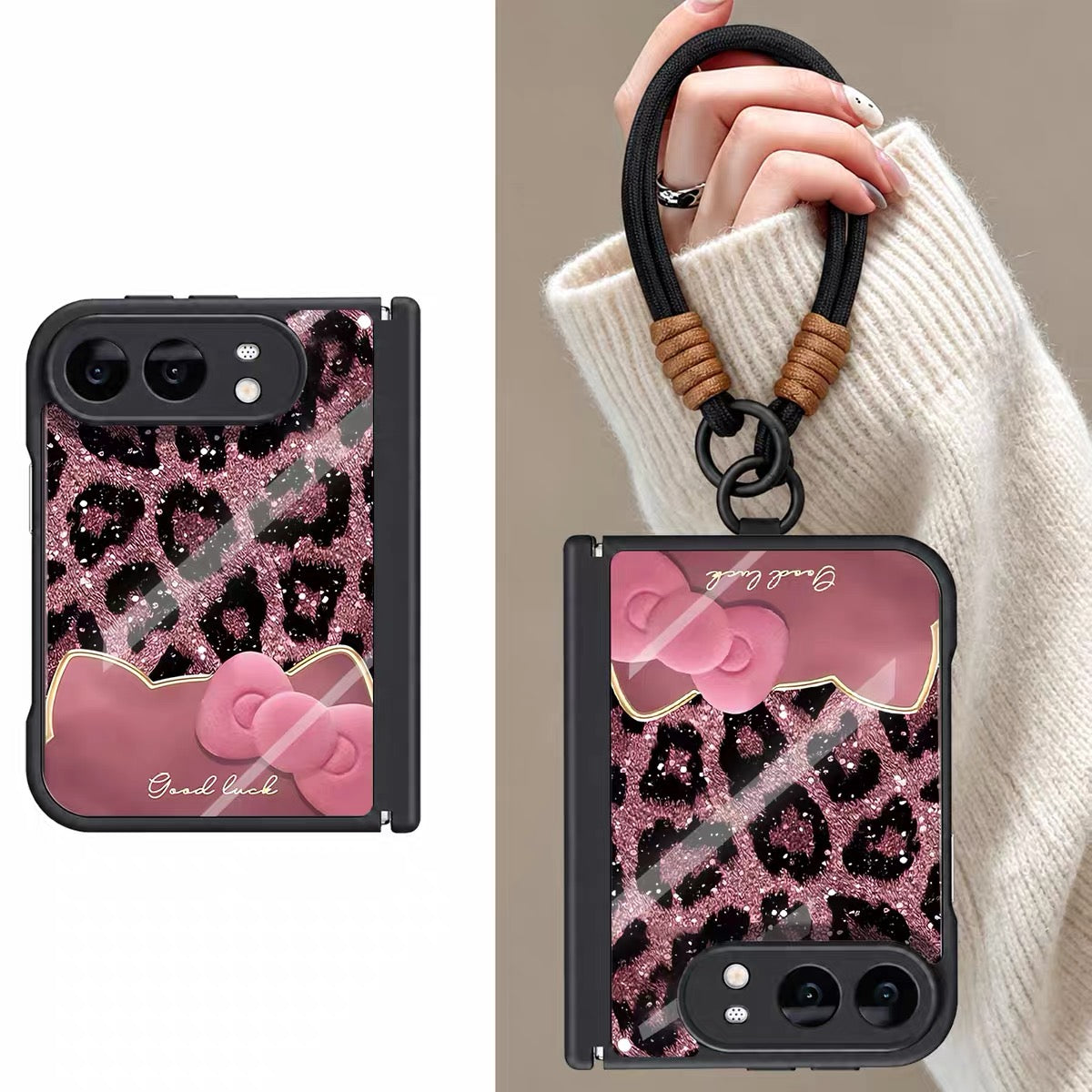 iPhoneDuo Foldable Phone Case – Leopard-Print Cat Design