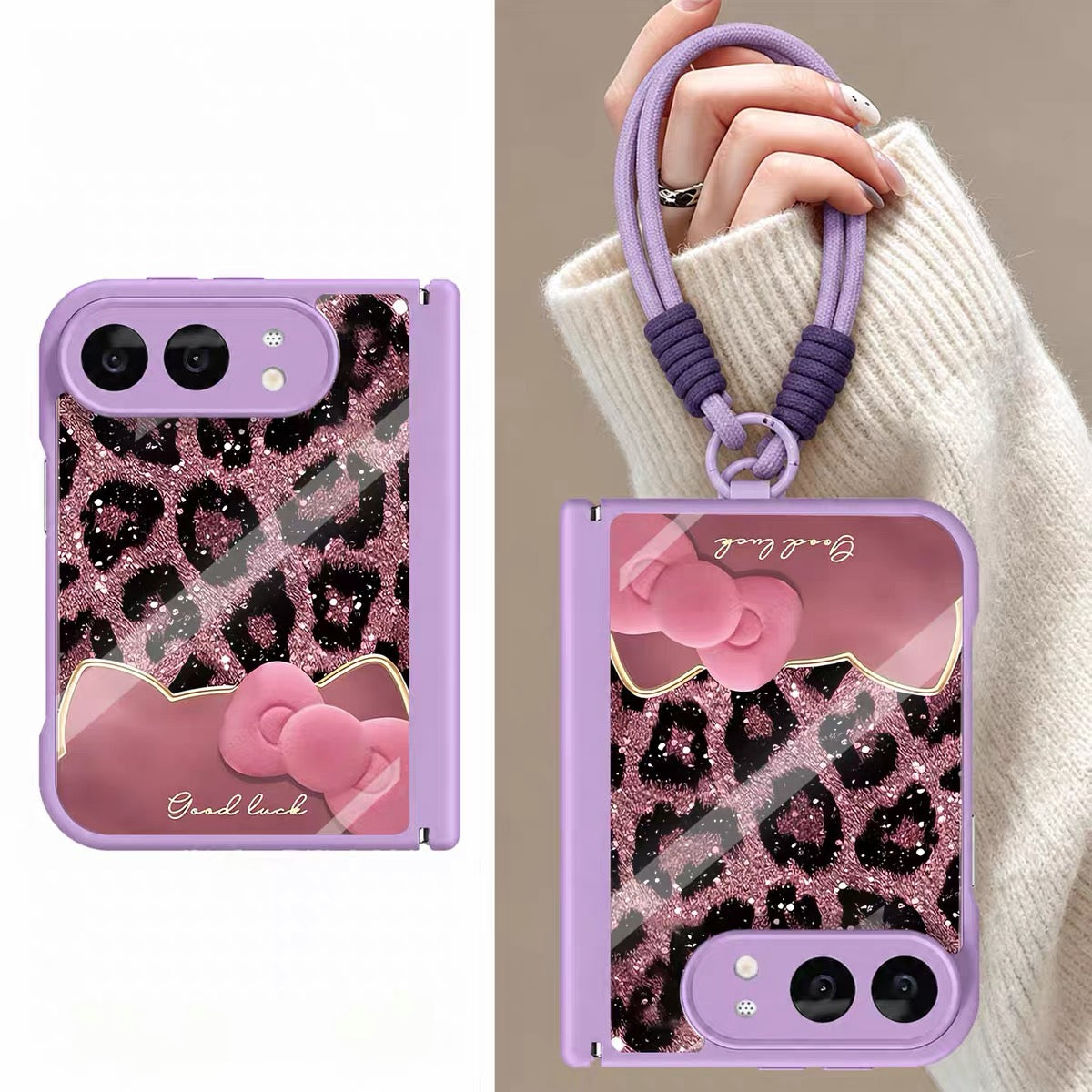iPhoneDuo Foldable Phone Case – Leopard-Print Cat Design