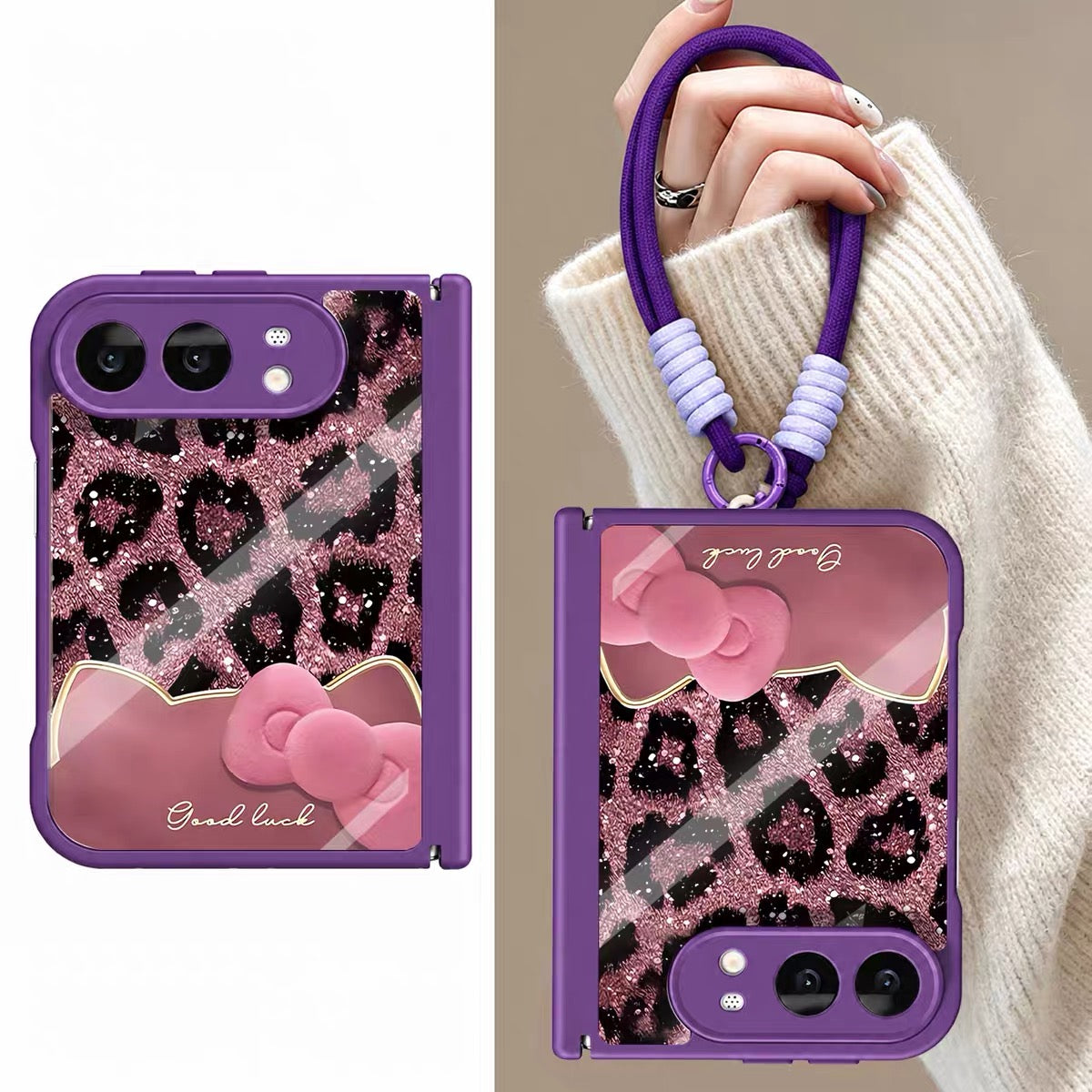 iPhoneDuo Foldable Phone Case – Leopard-Print Cat Design