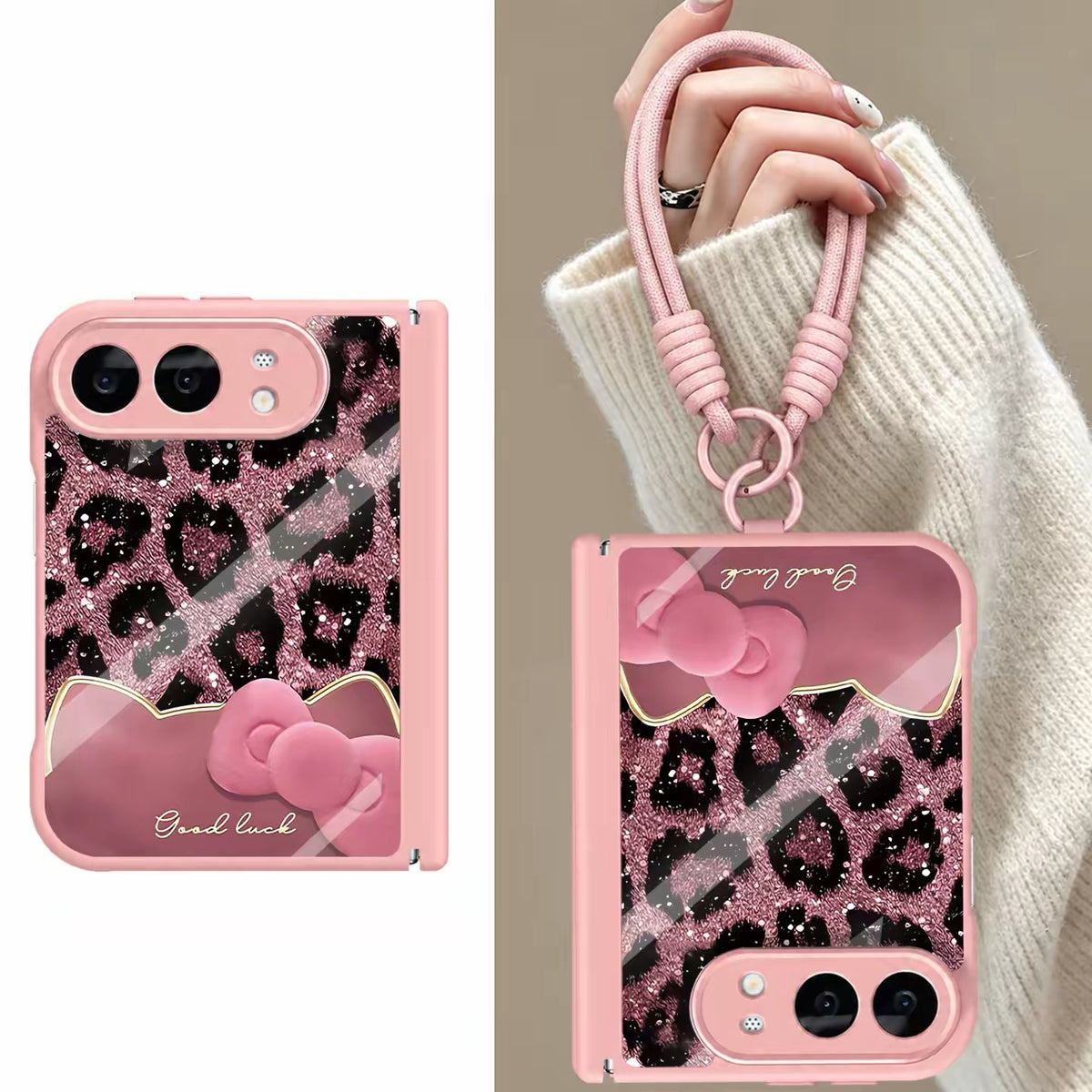 iPhoneDuo Foldable Phone Case – Leopard-Print Cat Design