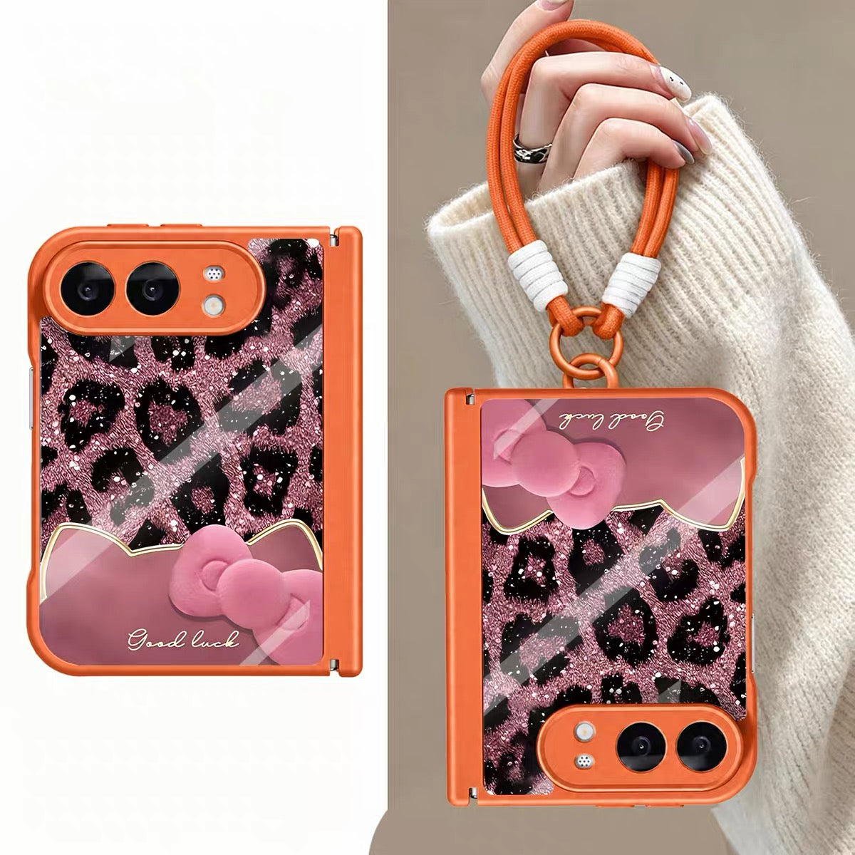 iPhoneDuo Foldable Phone Case – Leopard-Print Cat Design