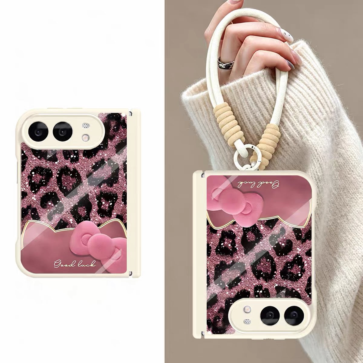 iPhoneDuo Foldable Phone Case – Leopard-Print Cat Design