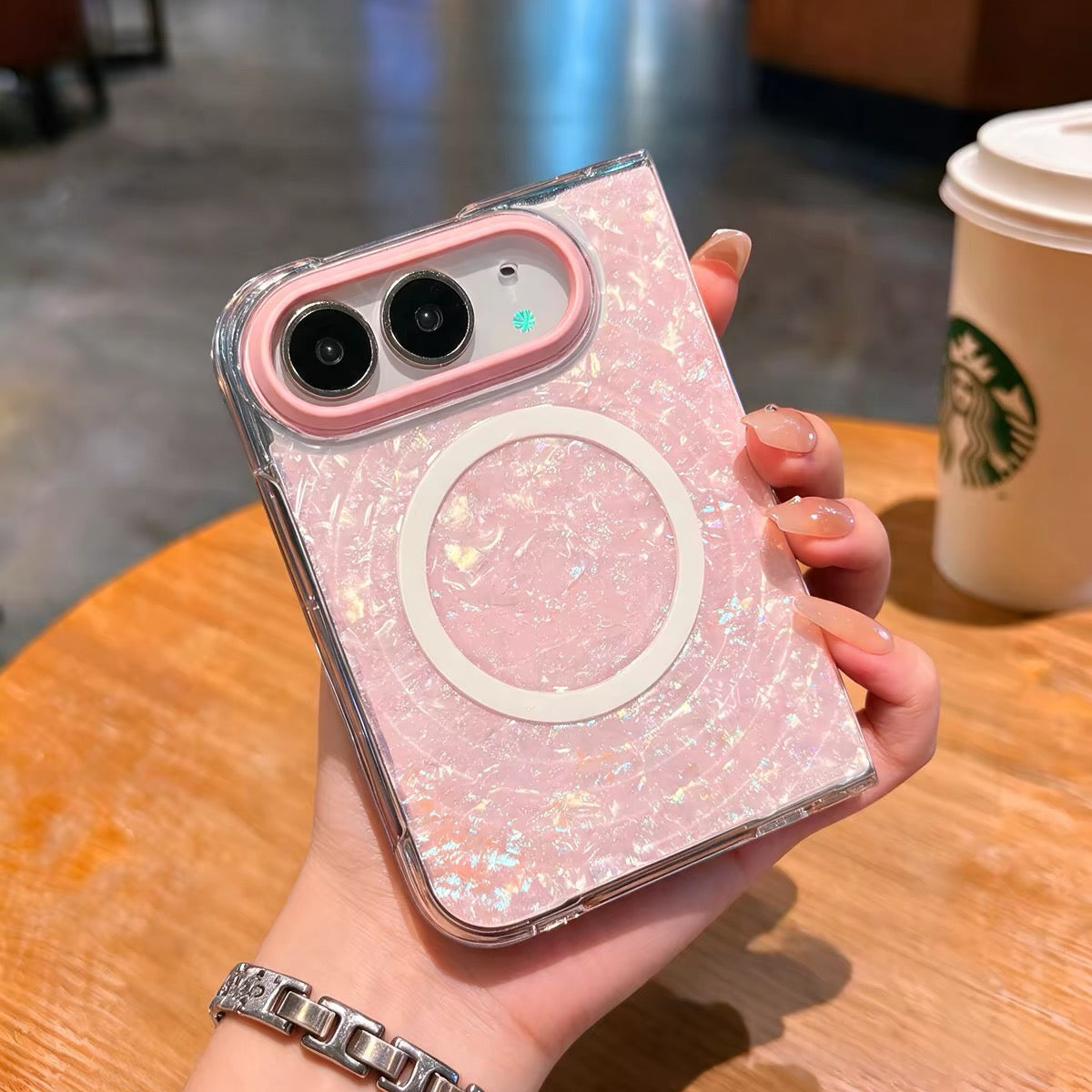 New Magnetic Phone Case with Gilded Mother-of-Pearl Wave Pattern
