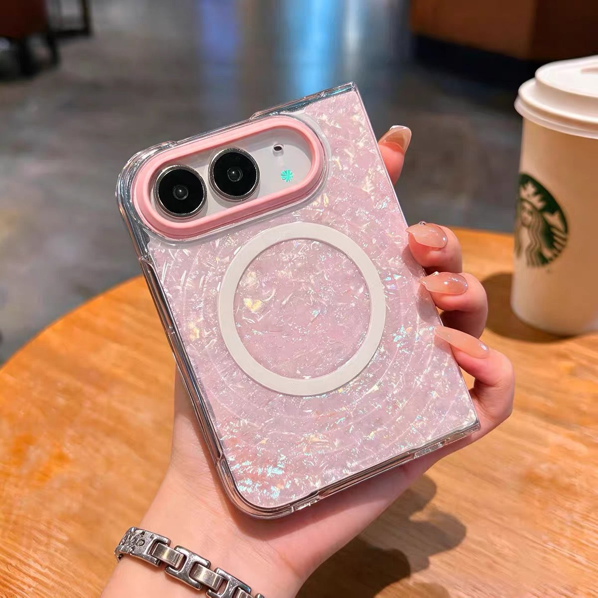 New Magnetic Phone Case with Gilded Mother-of-Pearl Wave Pattern