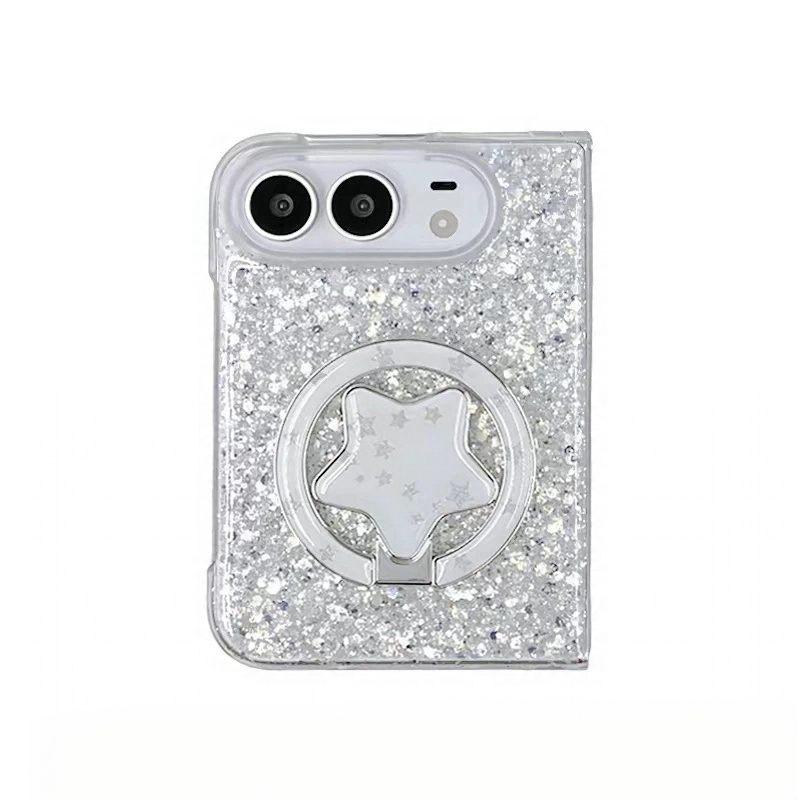 Dreamy silver-glitter star-themed phone cases, available for iPhone Duo and Android foldable phones.