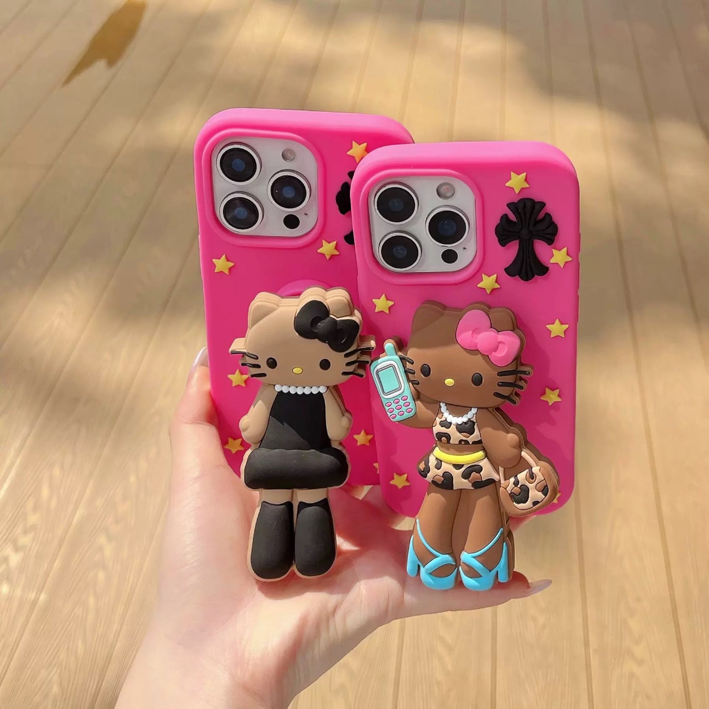 Long-Legged Leopard-Print Hello Kitty Phone Case with Stand
