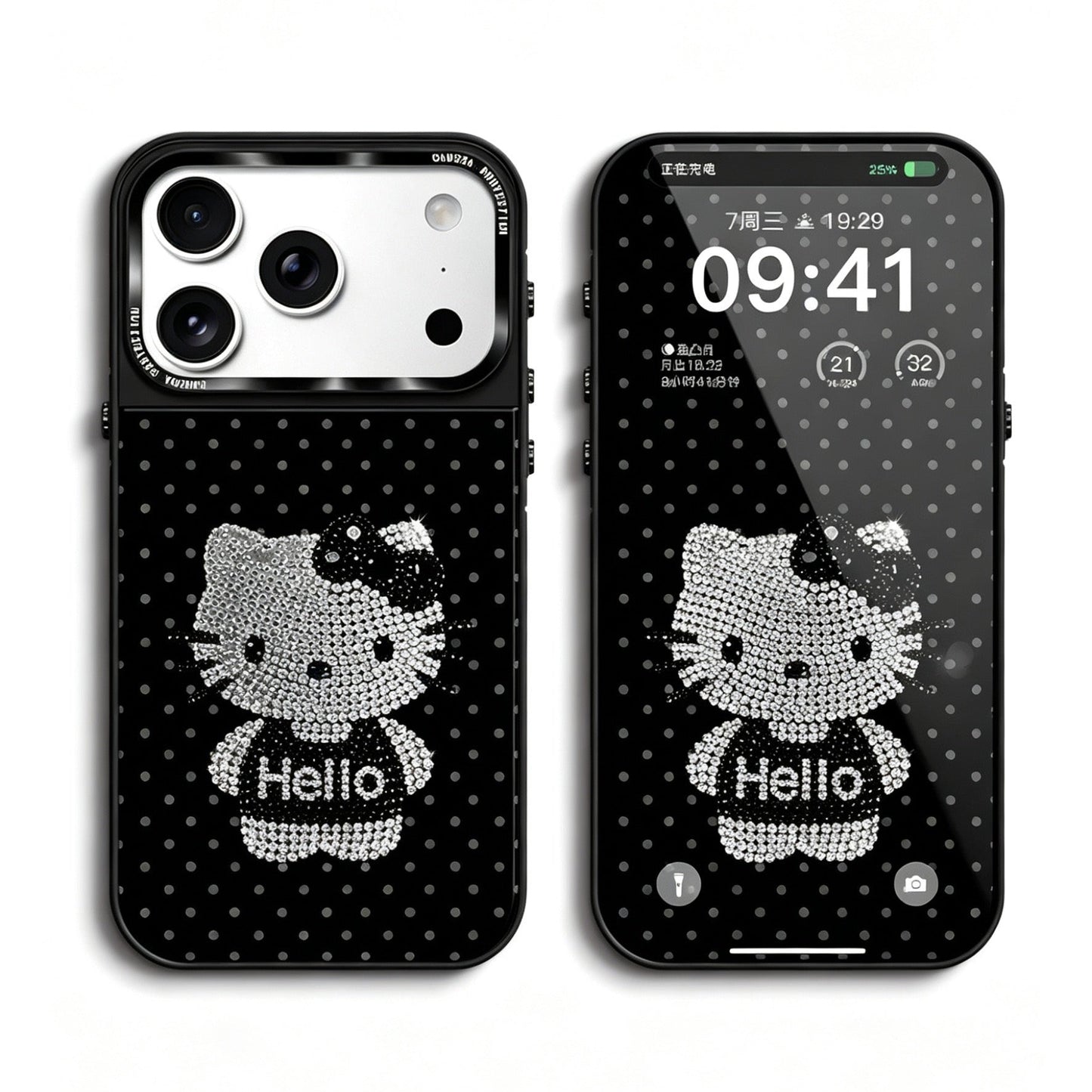 Gold-Plated Phone Case with Full-Set Rhinestone Kitty Cat Design