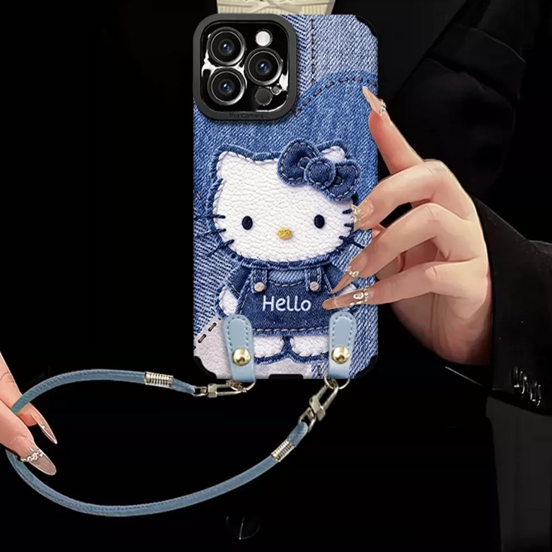Blue Kitty phone case with mirror on jeans
