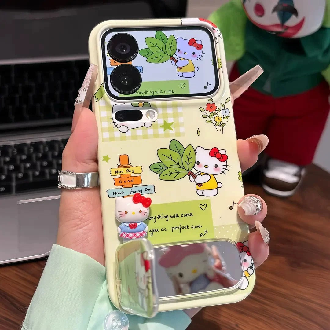 Five-Petal Flower Plaid Plush Phone Case with Stand