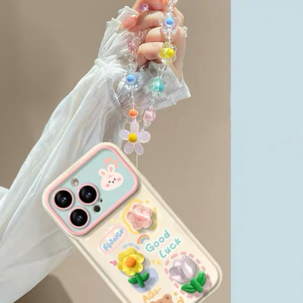 3D Flower and Frog Portable Mirror Phone Case