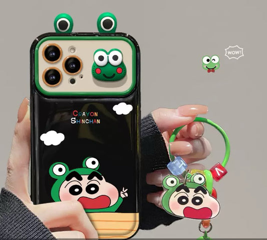 Frog Shin-chan flip phone case with mirror and stand