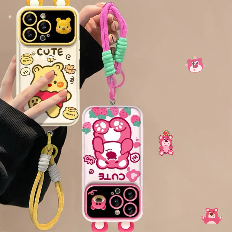 3D Ear Strawberry Winnie the Pooh Flip Phone Case