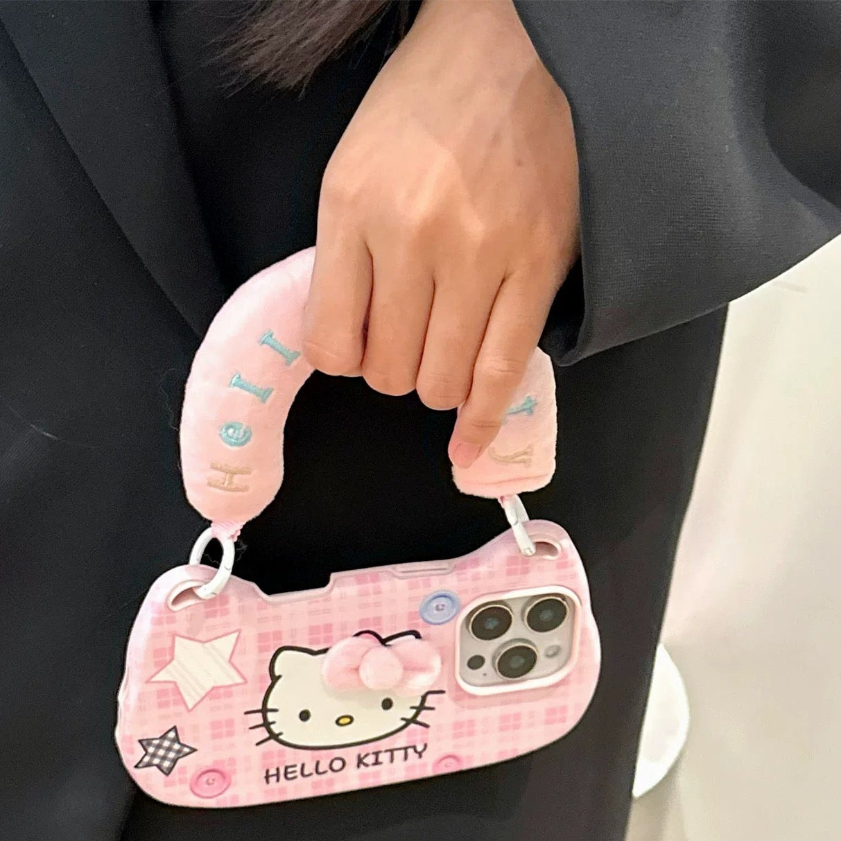 Bag-Style Plaid Hello Kitty Lanyard Phone Case