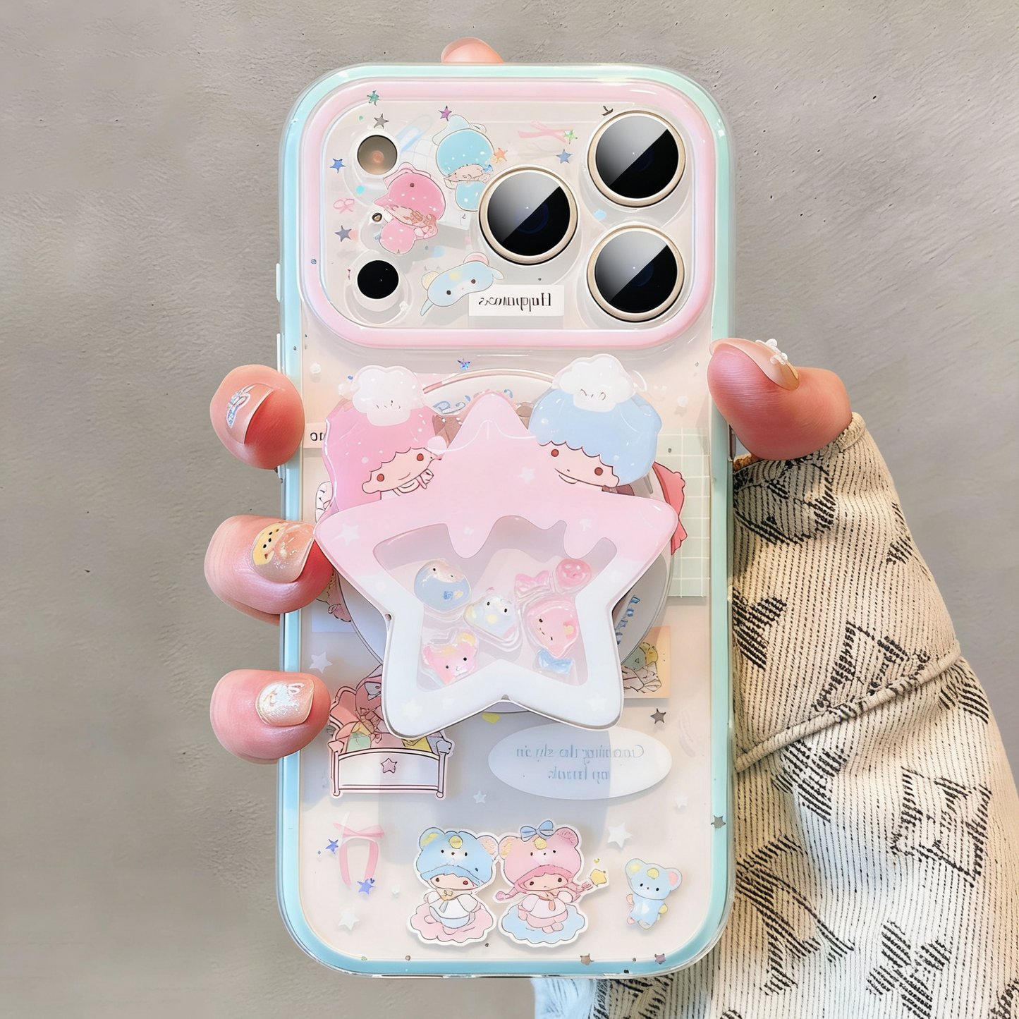 Twin-Star Glitter Phone Case with Magnetic Stand