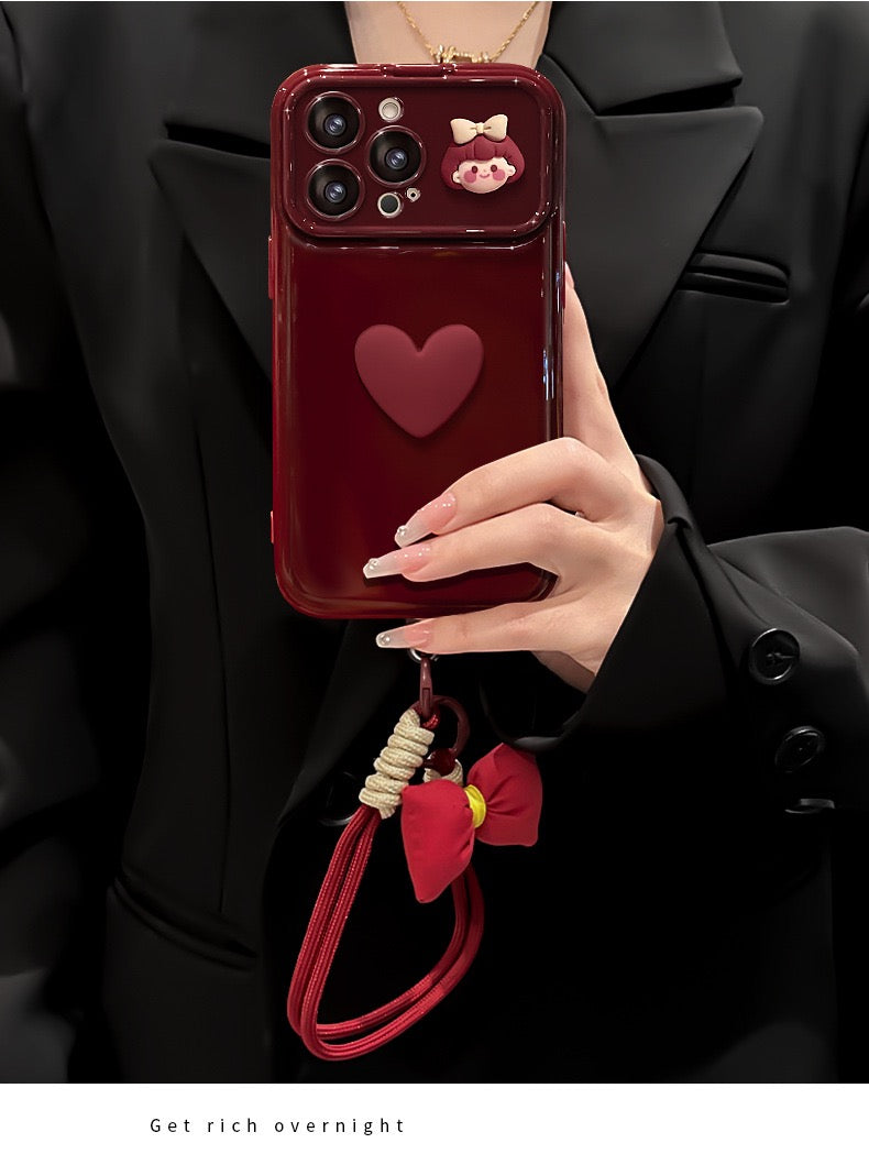 Heart-shaped and girl-themed flip mirror phone case
