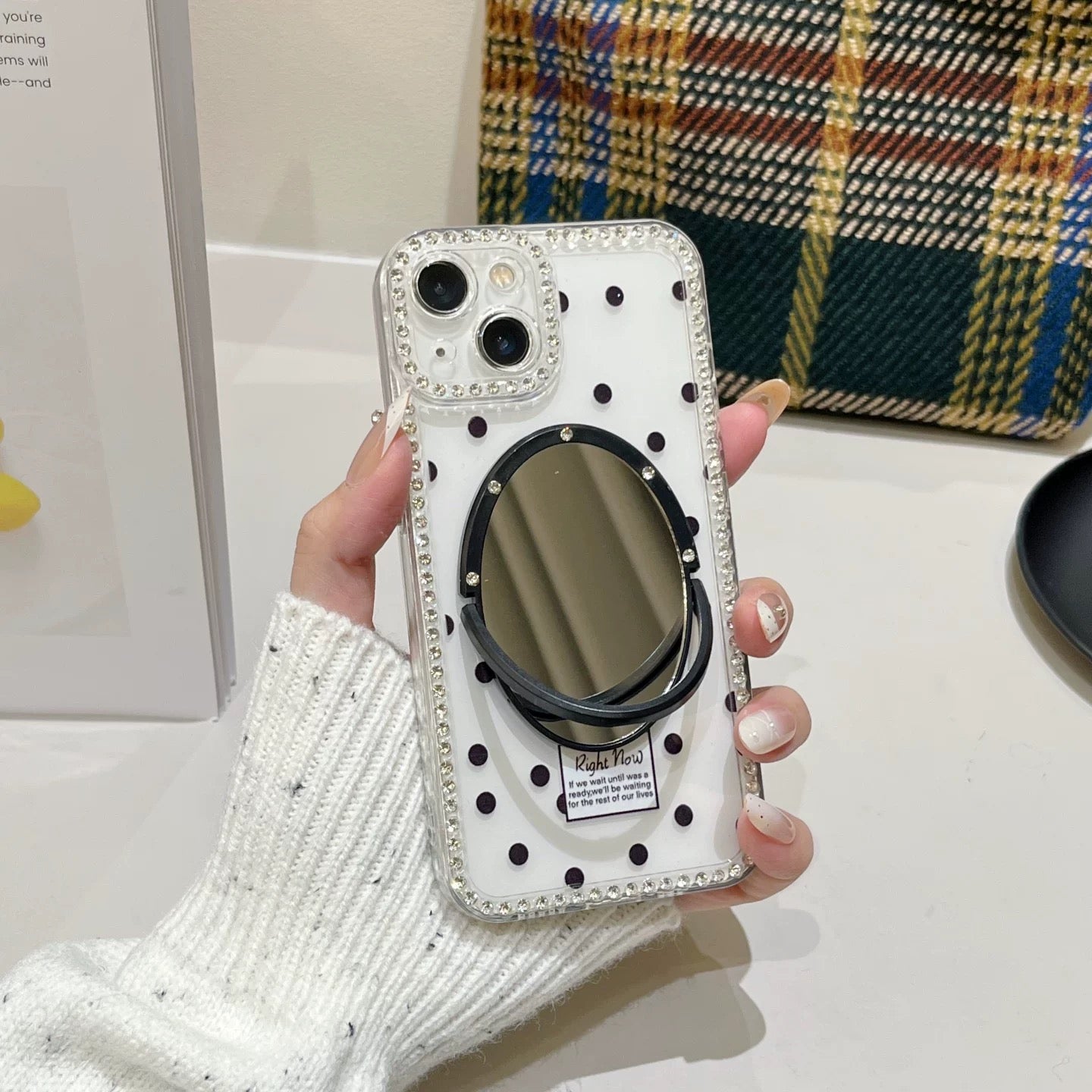 Polka Dot, Letter, and Bow-Knot Phone Case with Mirror Stand