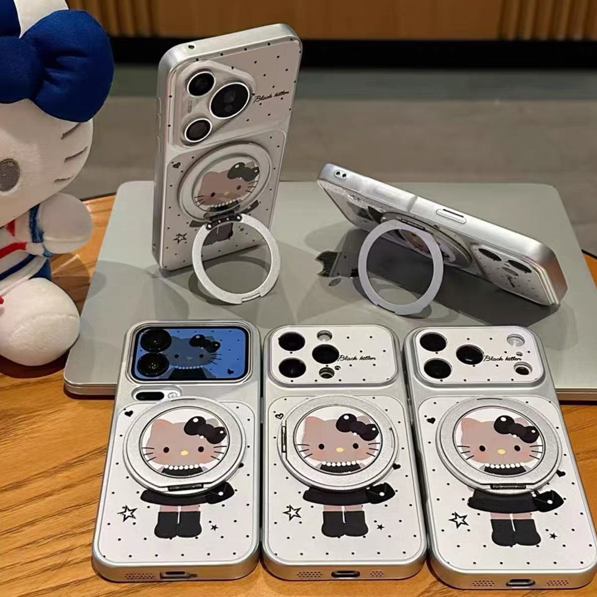 Black Hello Kitty Phone Case (with Rotating Stand)