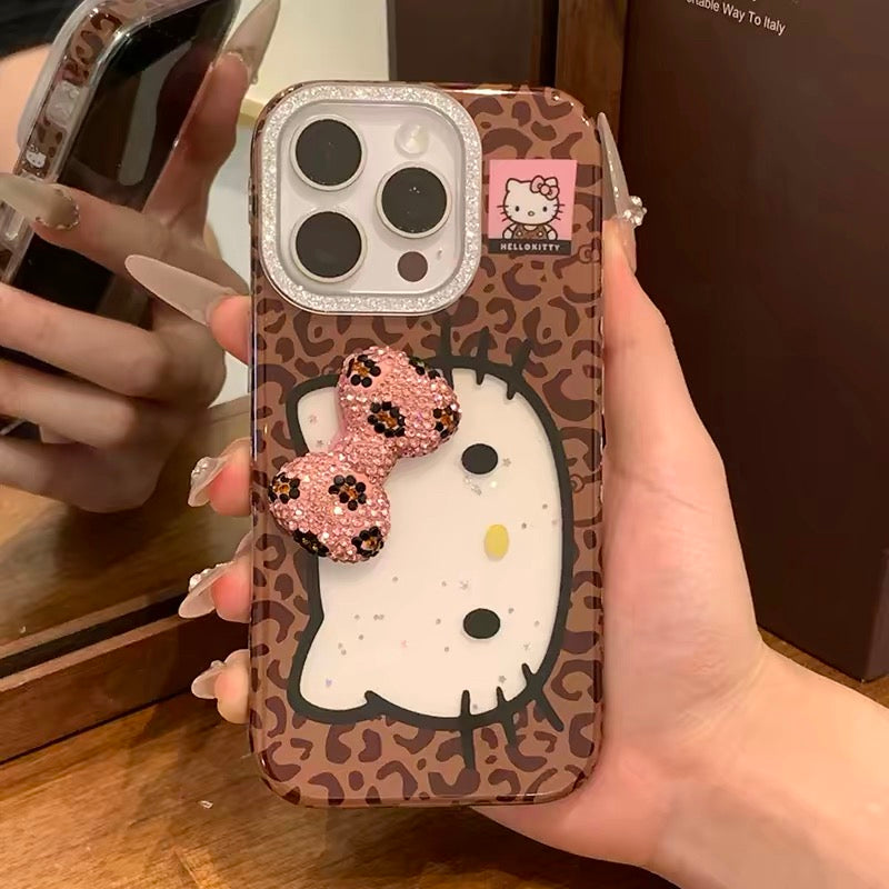 Creative Bowknot & Leopard Print Hello Kitty Phone Case