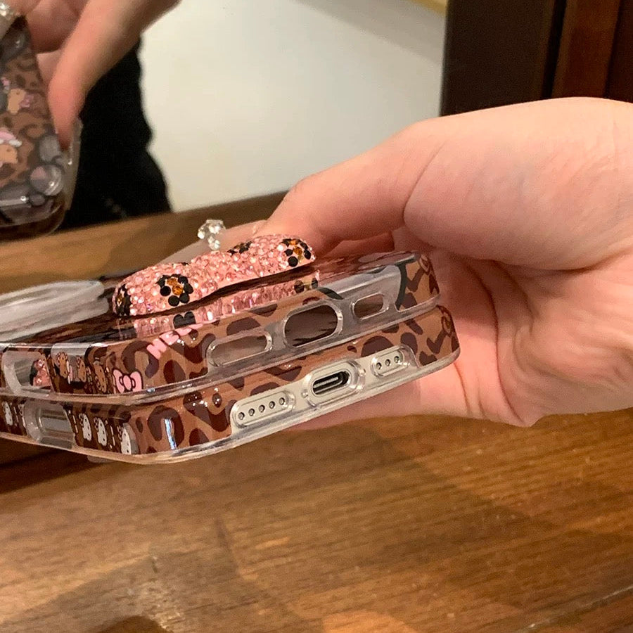 Creative Bowknot & Leopard Print Hello Kitty Phone Case
