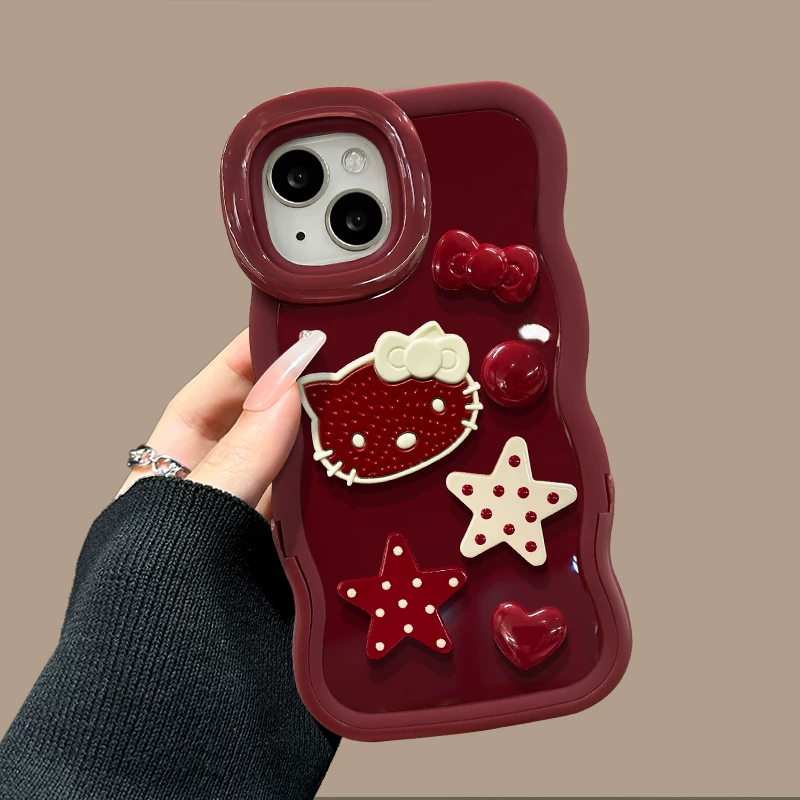 Burgundy Star Kitty Stand Phone Case