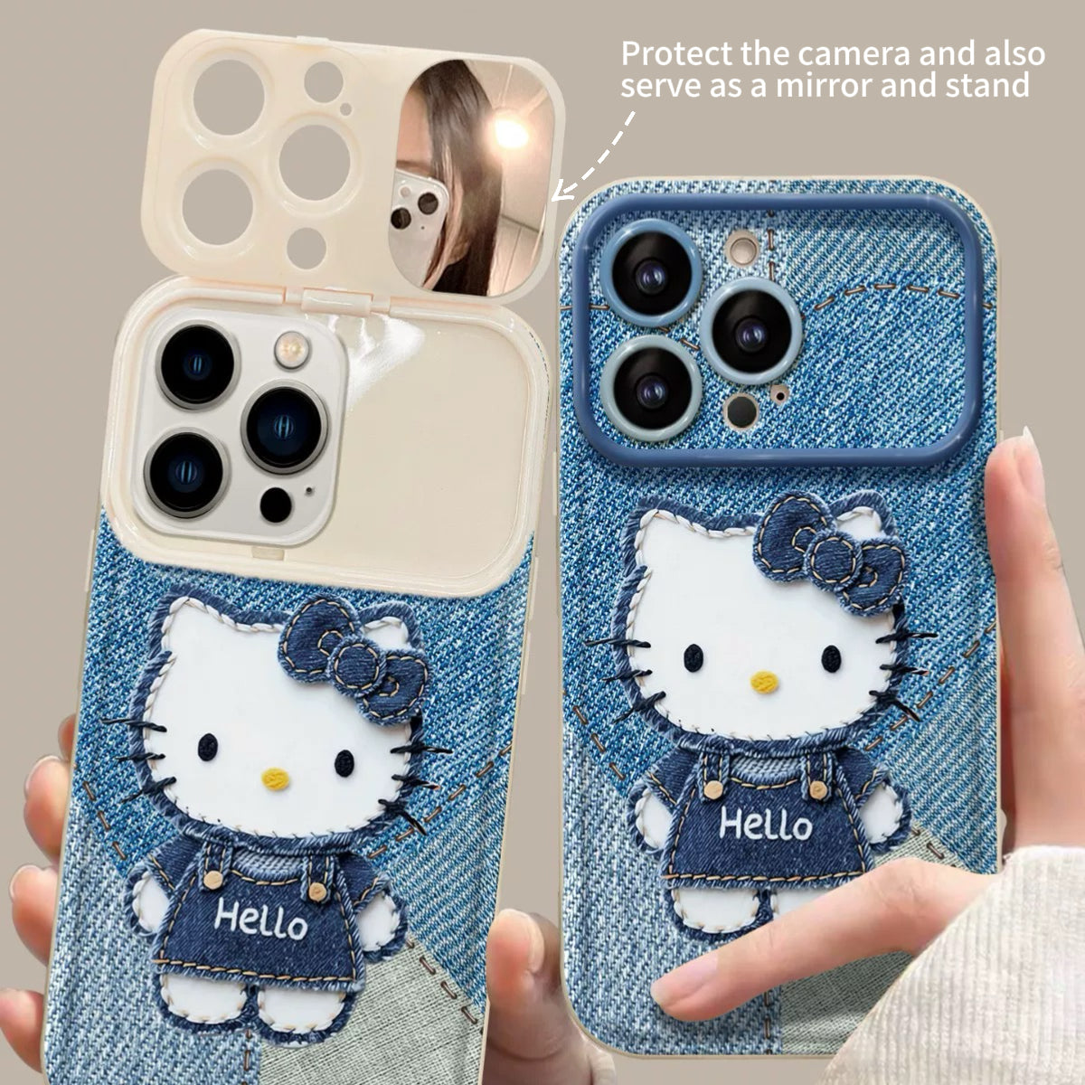 Denim Kitty Flip Mirror Phone Case