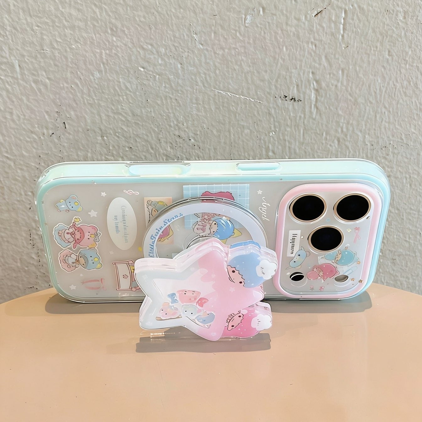 Twin-Star Glitter Phone Case with Magnetic Stand