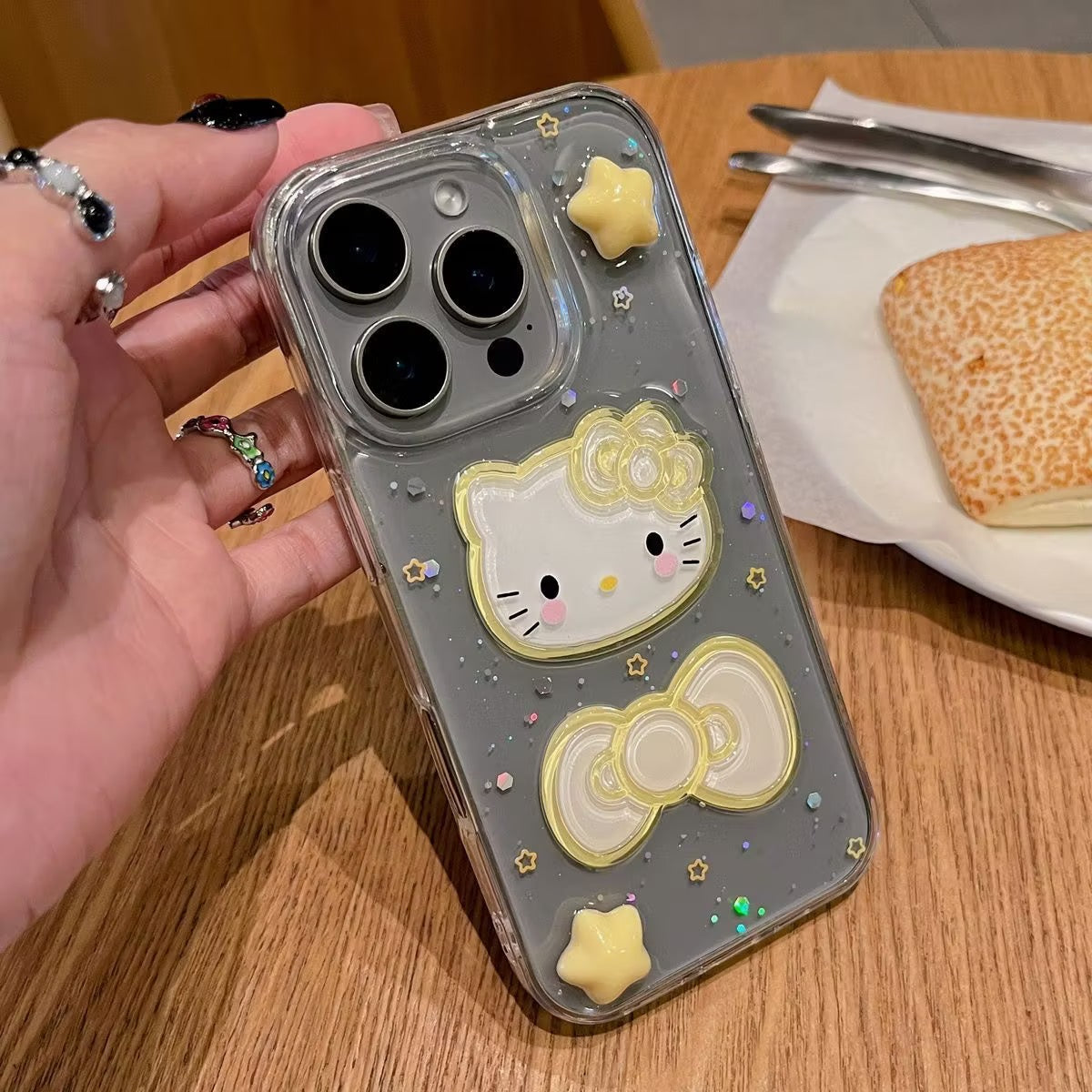 Stars and Hello Kitty Transparent Phone Case