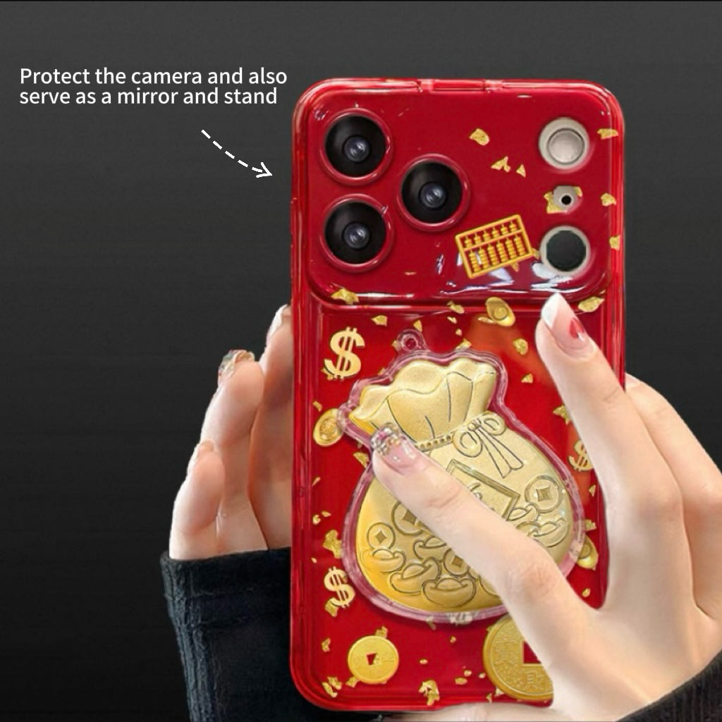 Gold leaf lucky bag design flip mirror phone case