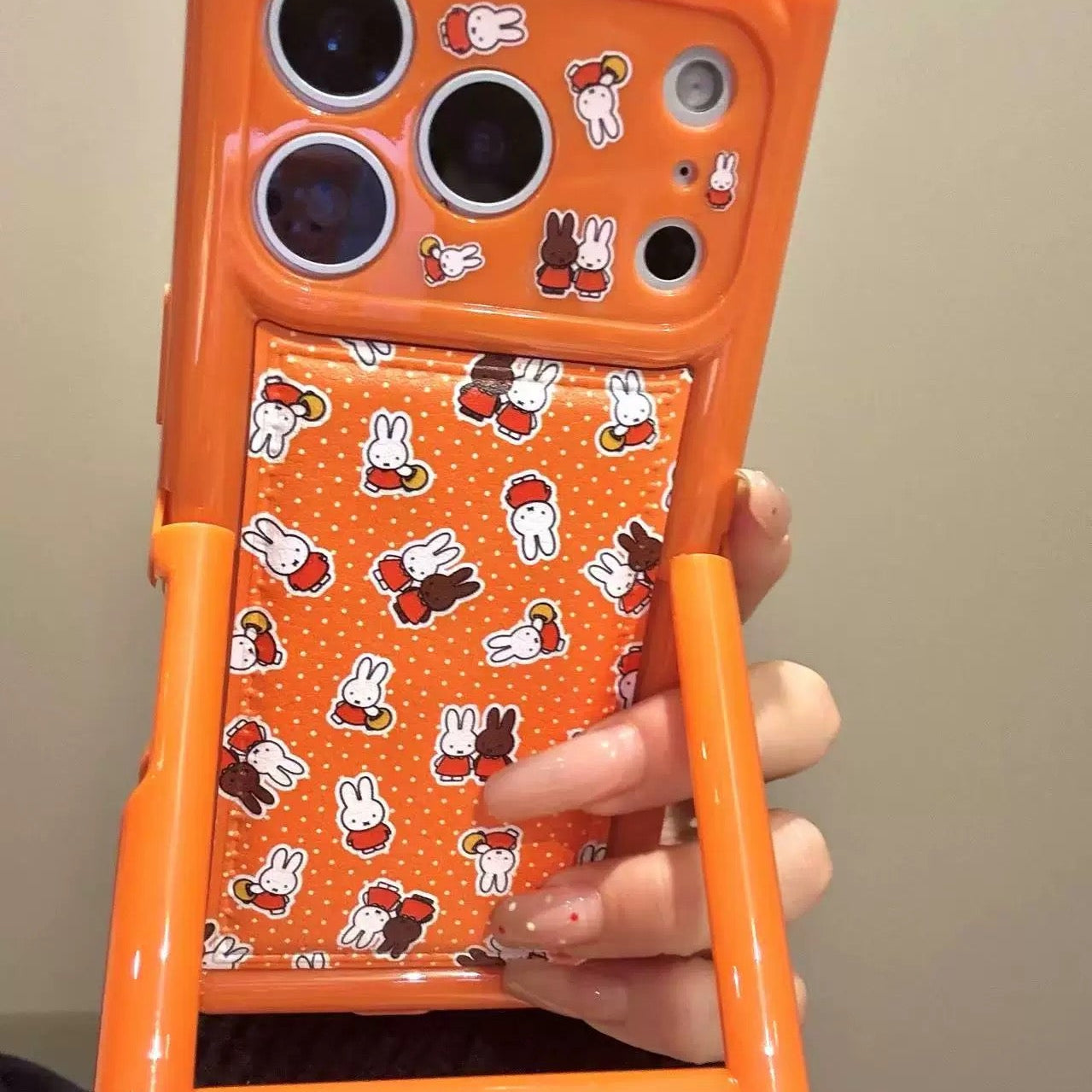 Cute Cream-Style Miffy & Cat Phone Case with Stand
