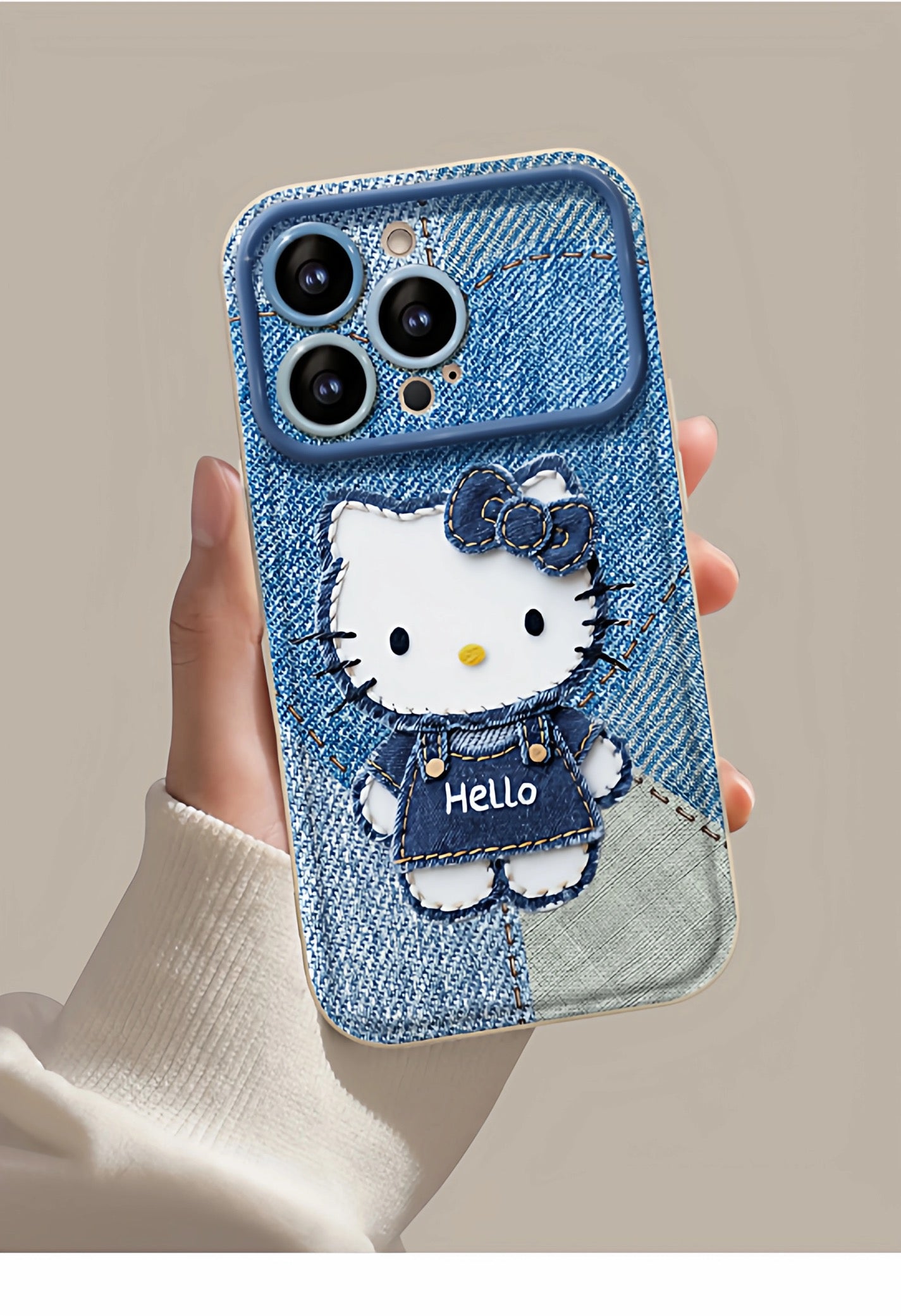 Denim Kitty Flip Mirror Phone Case