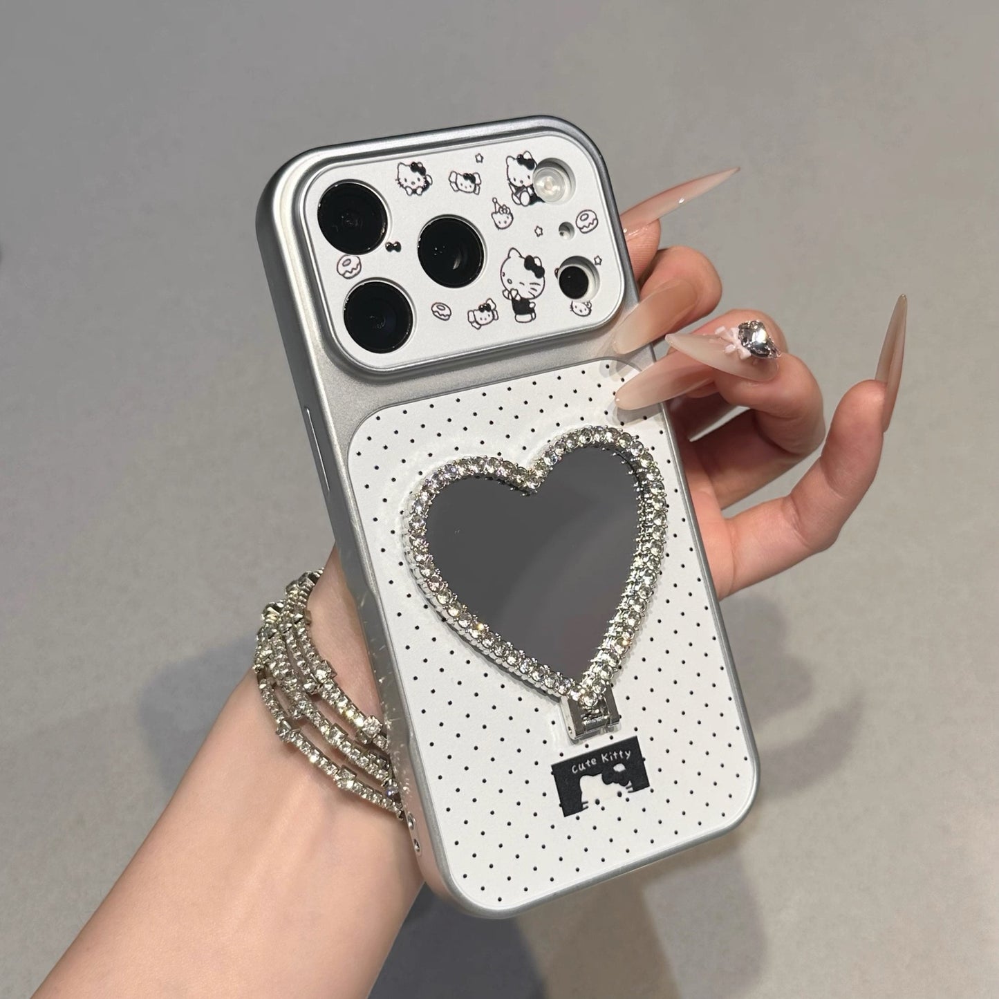 Heart-shaped mirror and stand Kitty phone case