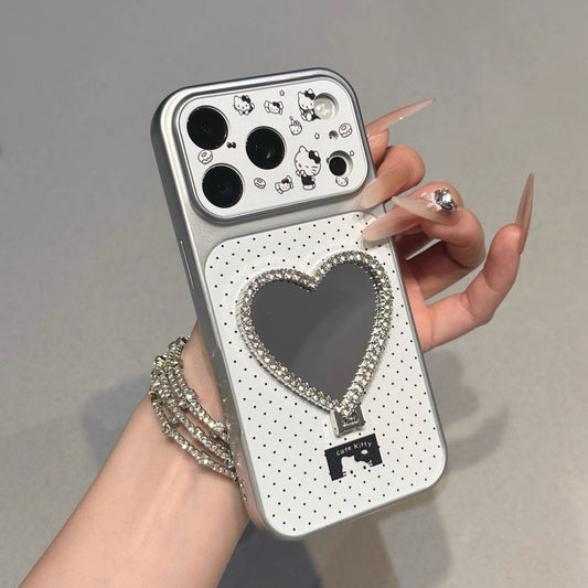 Heart-shaped mirror and stand Kitty phone case