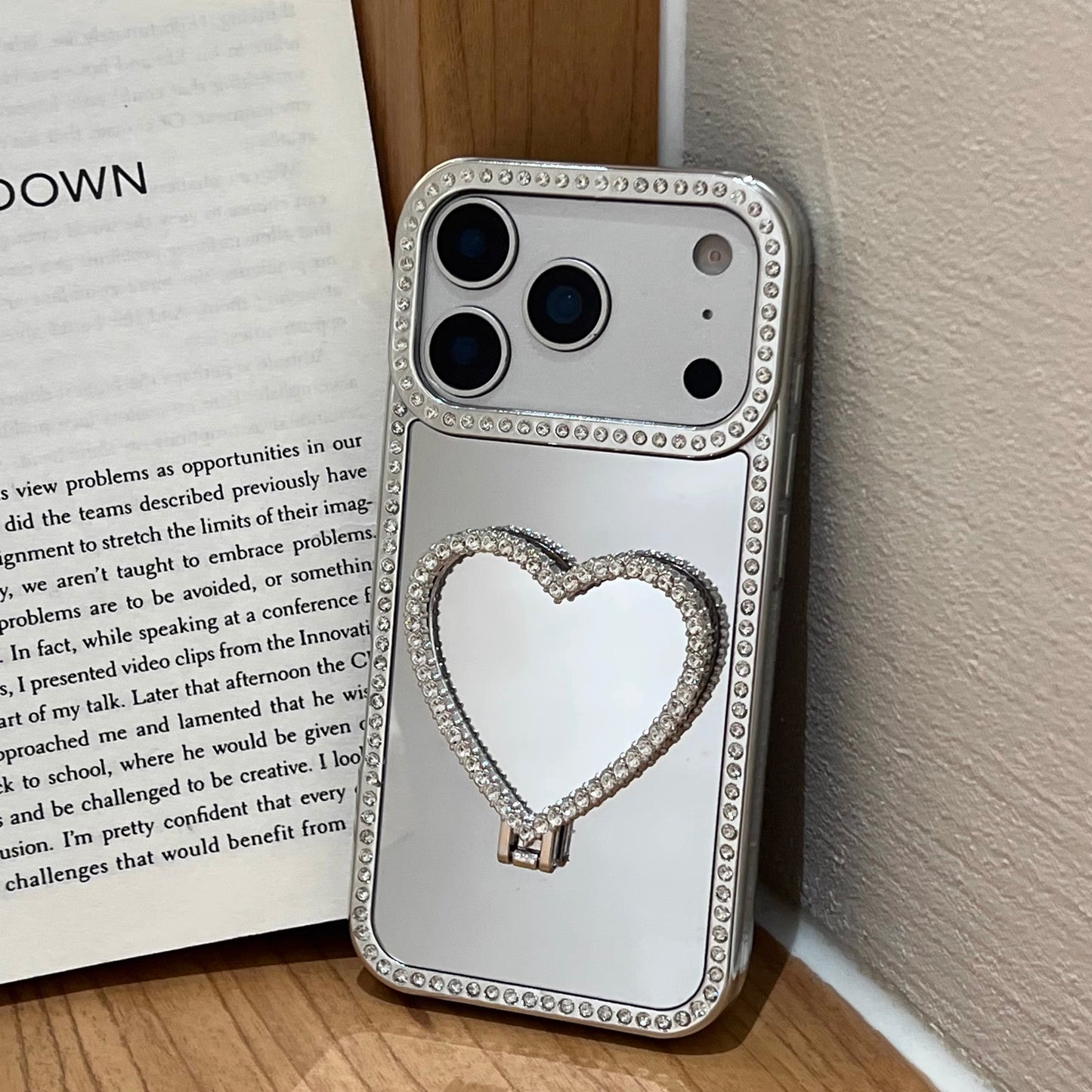 Heart-Shaped Mirror Stand Phone Case