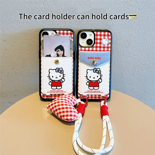 Plaid KT Cat Card Holder Phone Case