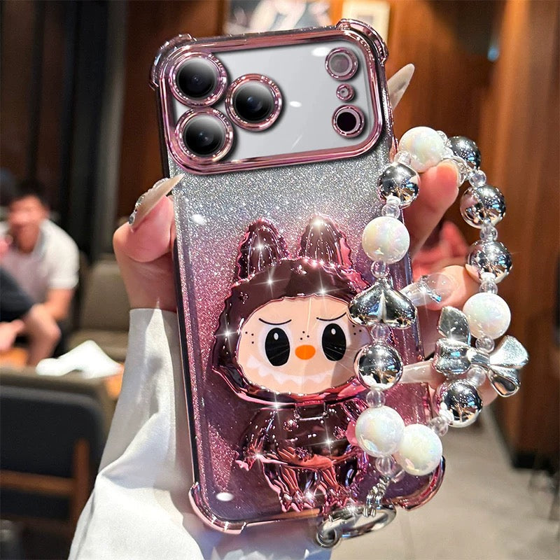 Labubu makeup mirror stand phone case