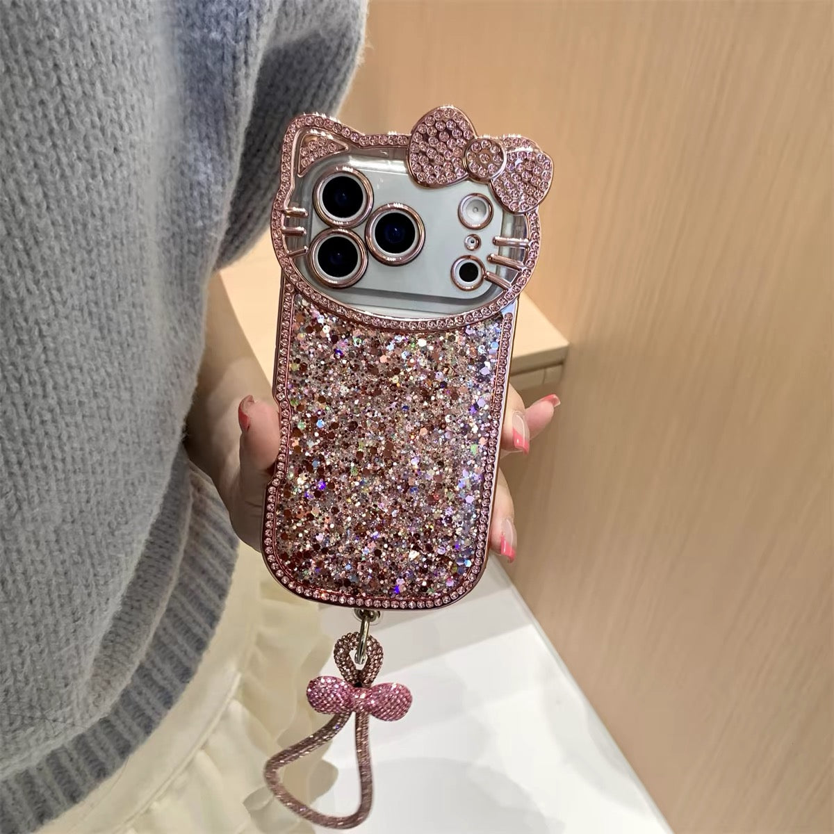 Sparkling Rhinestone Bow & Cat Phone Case