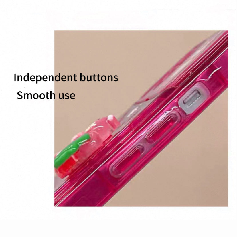 Strawberry Bear Flip Phone Case with Mirror and Stand