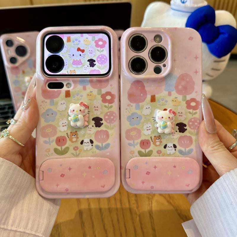 Kitty cat plush mirror stand phone case