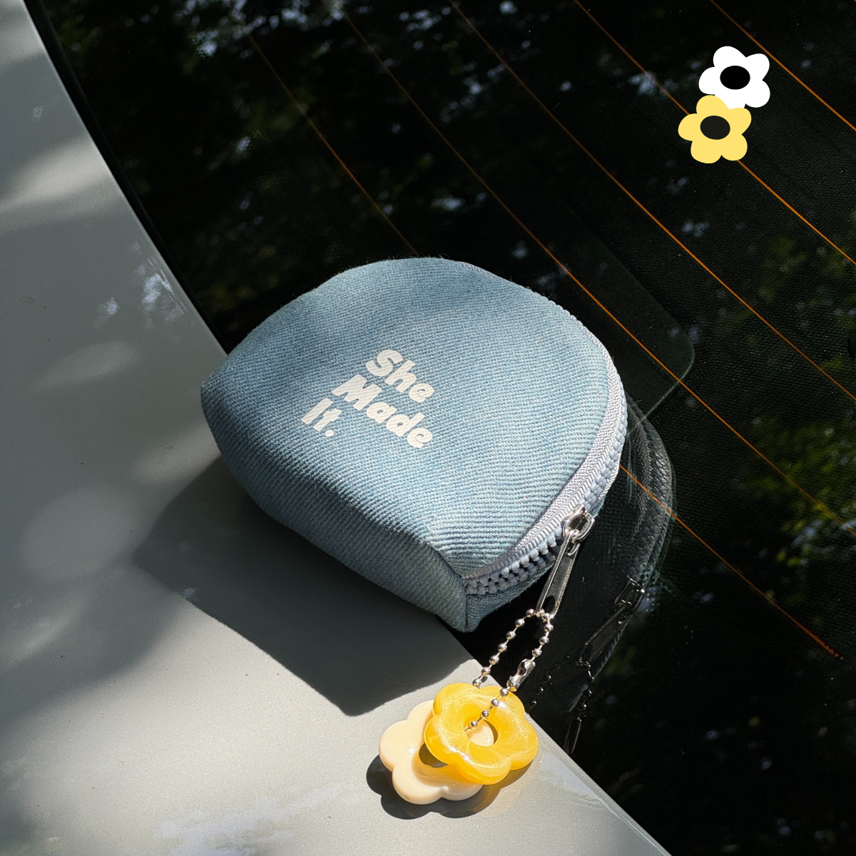 Denim flower storage bag