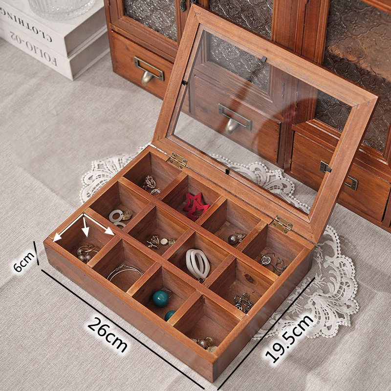 12 compartments solid wood jewelry box