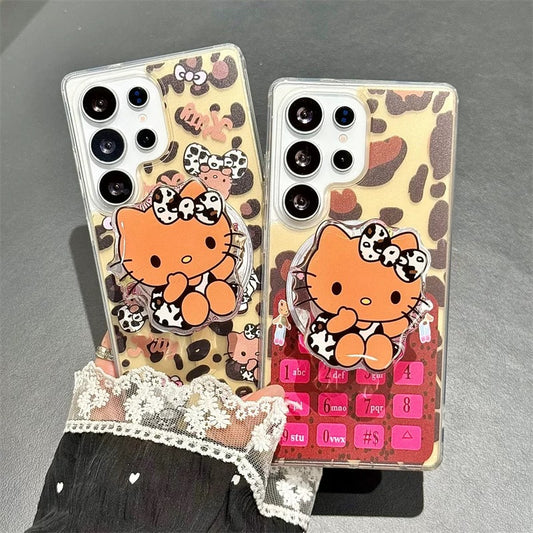 Samsung leopard print Kitty magnetic phone case