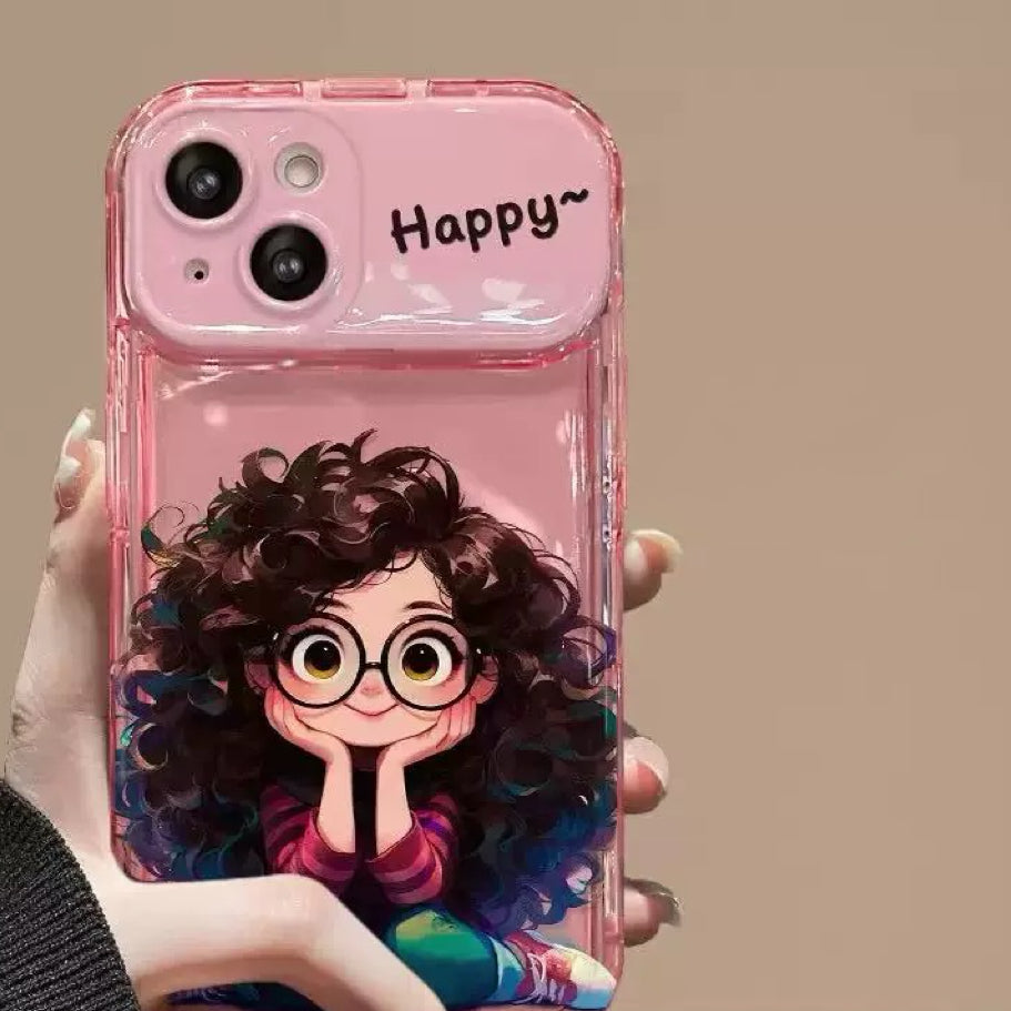 Android Curly Girl Flip Phone Case with Mirror and Stand
