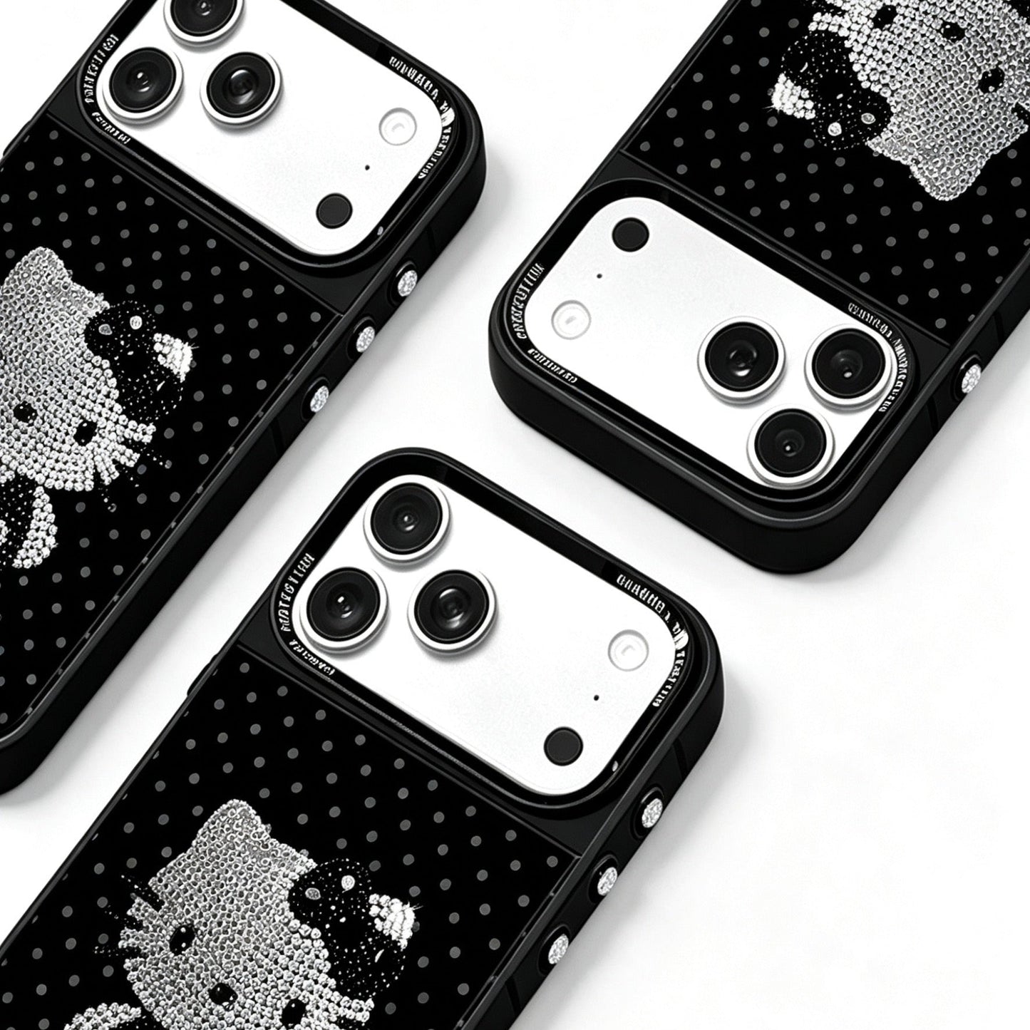 Gold-Plated Phone Case with Full-Set Rhinestone Kitty Cat Design