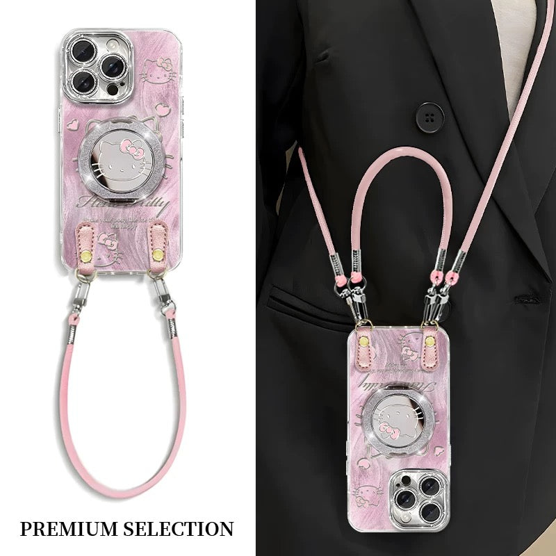 Hello Kitty Phone Case with Mirror, Stand, and Adjustable Lanyard