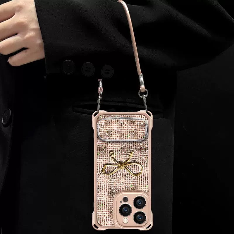 Sparkling Bow Portable Mirror Phone Case