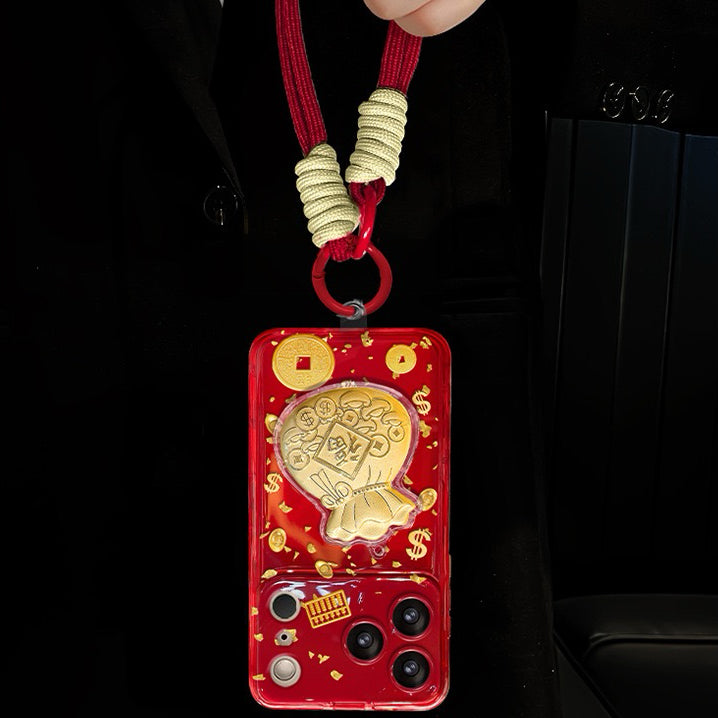 Gold leaf lucky bag design flip mirror phone case