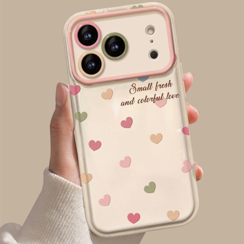 Full-screen colorful heart-shaped flip mirror phone case