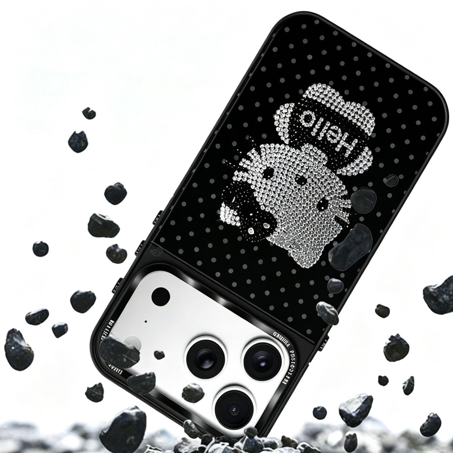 Gold-Plated Phone Case with Full-Set Rhinestone Kitty Cat Design
