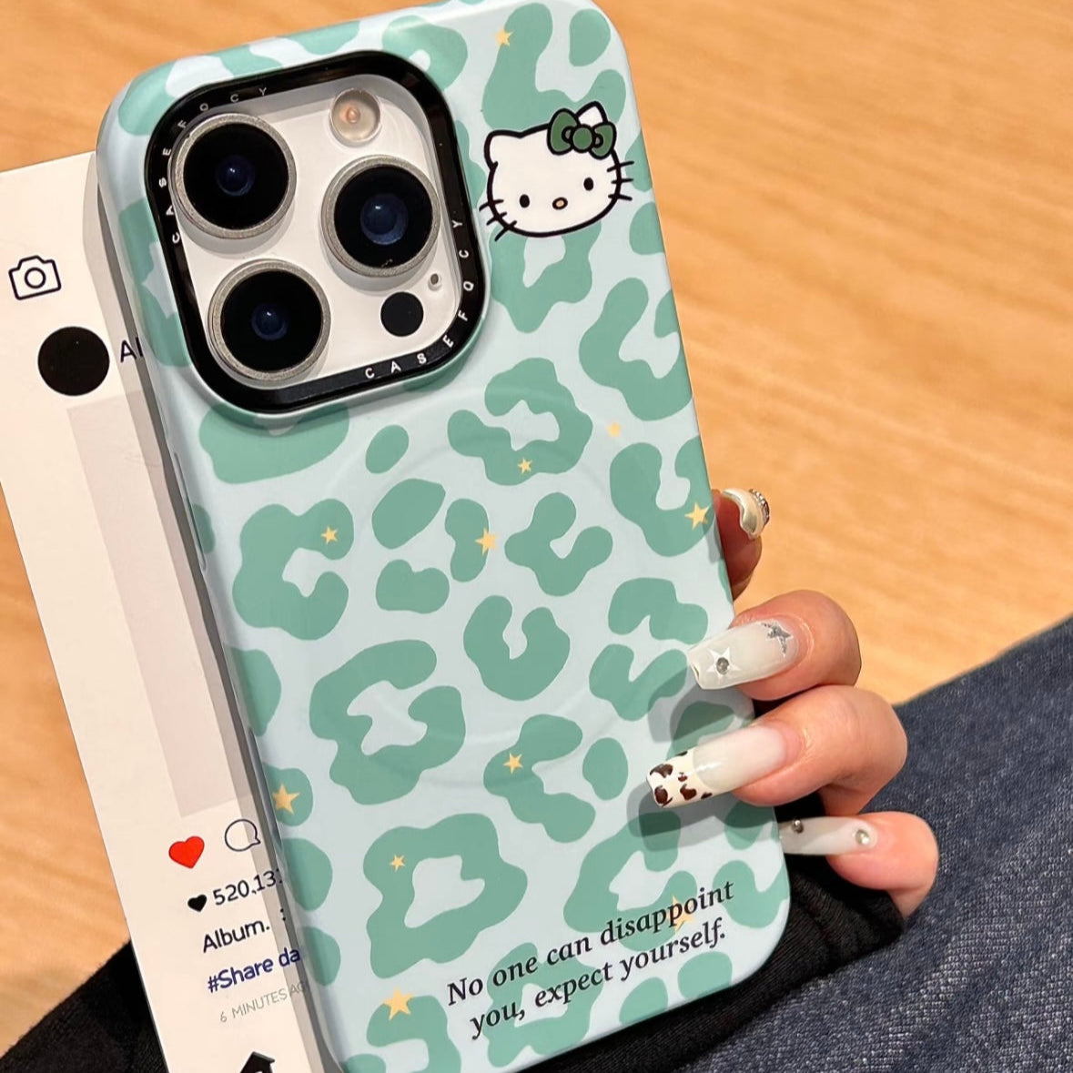 Green leopard print Kitty cat magnetic holder phone case
